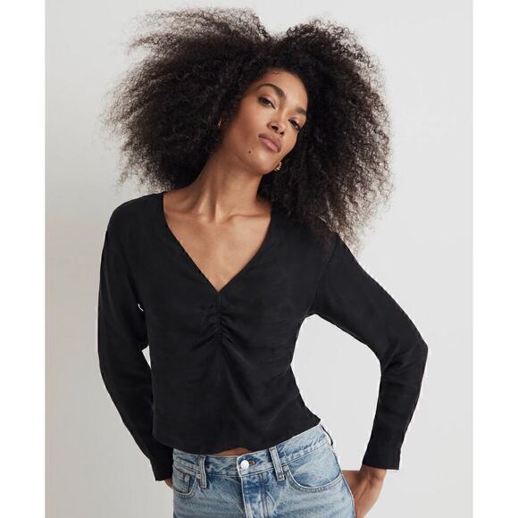 Madewell Women's Brushed Ruched-Front Top Black Size 0 - Picture 1 of 9
